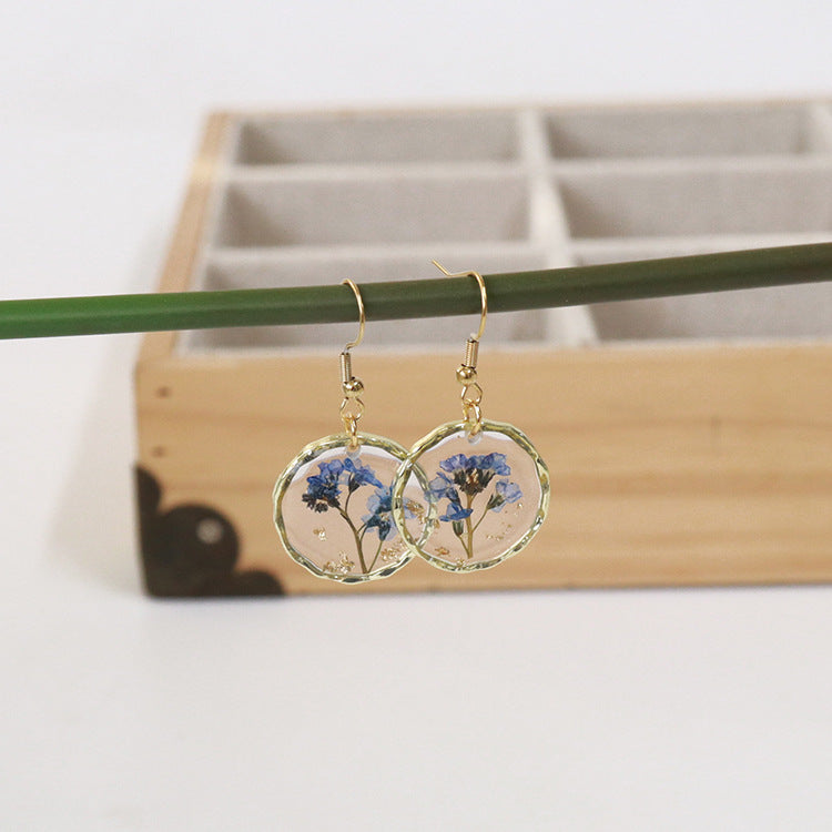 Wholesale new 6pcs/pack resin dried flower irregular round gold earrings creative real flower fashion earrings